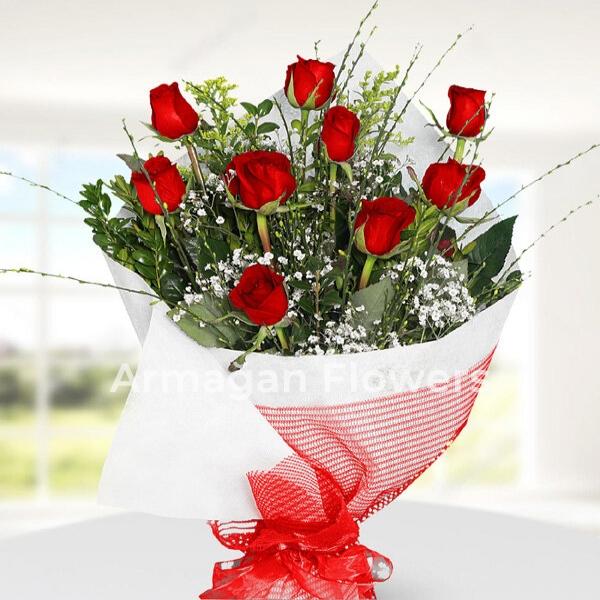 9 Red Roses Bouquet Resim 2