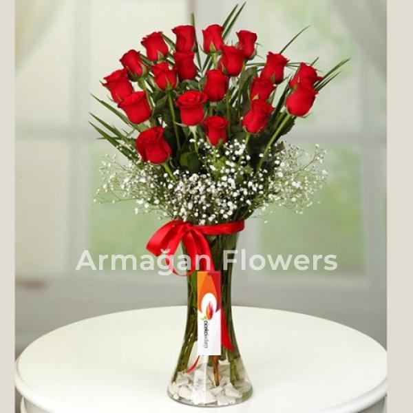 19 Red Roses in Vase Resim 1
