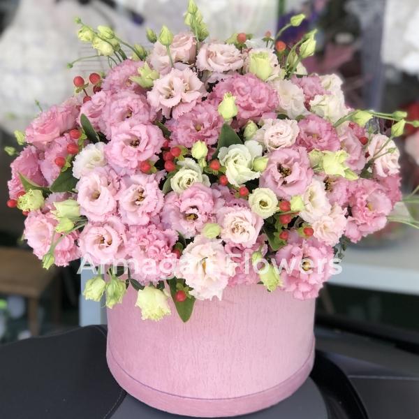Pink and White  Eustoma in Box Resim 2