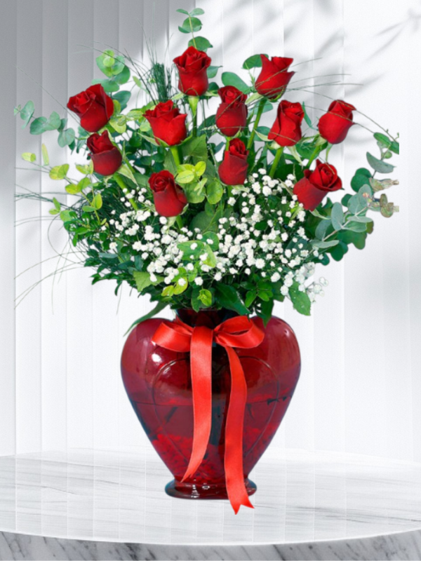  Armağan Çiçekçilik Alanya - Kalp Vazoya 11 Kırmızı Güller
