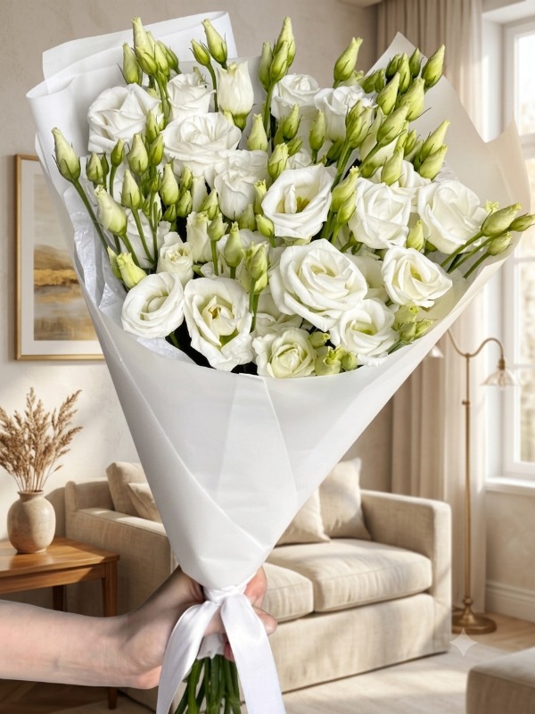  цветочный магазин аланья - White Eustoma Bouquet