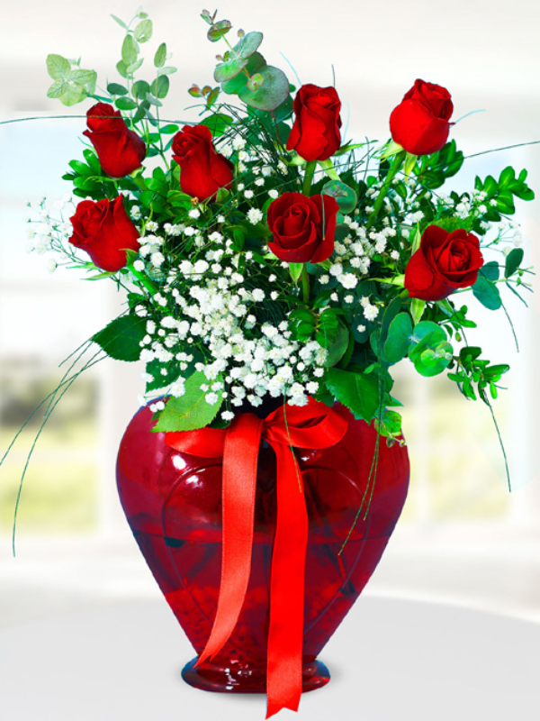  Armağan Çiçekçilik Alanya - Kalp Vazoda 7 Gül