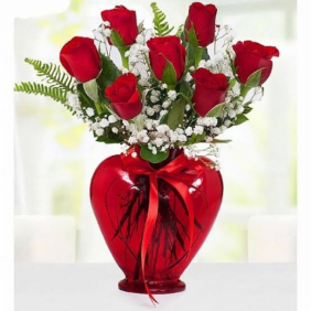  Alanya Flower Order in Heart Vase 7 Roses