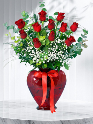  Alanya aynı gün çiçek - Kalp Vazoya 11 Gül