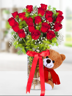  Alanya aynı gün çiçek - Vazo içinde 15 Gül Ayıcık