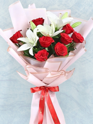  Order flowers Alanya - Lilyum Pembe Gül Krizantem