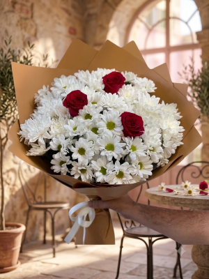 alanya çiçekçi - Krizantemler ve 3 Adet Gül XL