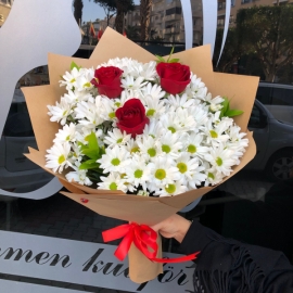  Alanya Flower Order 3 Roses and Krizantem